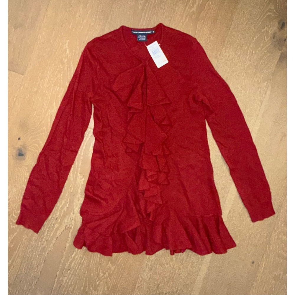 Ralph Lauren Sport Red Ruffle Cardigan Merino Wool Cashmere Sweater NWT M